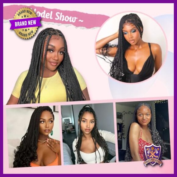 36 Inch Knotless Box Braid Wig with Curly Ends, Full Lace Synthetic Fiber main image 4